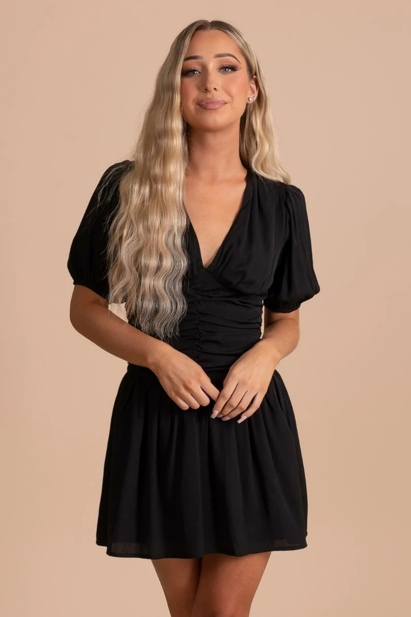 Le Lis Heart Skips A Beat Puff Sleeve Mini Dress - Black 1 Le Lis Heart Skips A Beat Puff Sleeve Mini Dress - Black