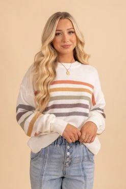 Be Cool Sweater Weather Striped Knit Sweater - Off White