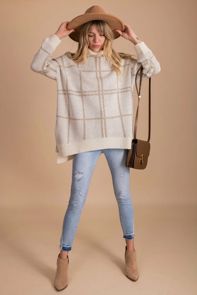 Jodifl Perfect Illusion Plaid Long Sleeve Sweater - Off White 5 Jodifl Perfect Illusion Plaid Long Sleeve Sweater - Off White - Image 5