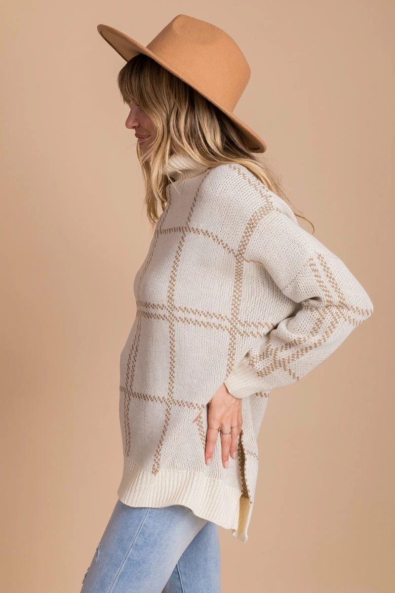 Jodifl Perfect Illusion Plaid Long Sleeve Sweater - Off White 2 Jodifl Perfect Illusion Plaid Long Sleeve Sweater - Off White - Image 2