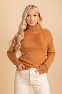 Chocolate Snuggle Up Knit Turtleneck Top