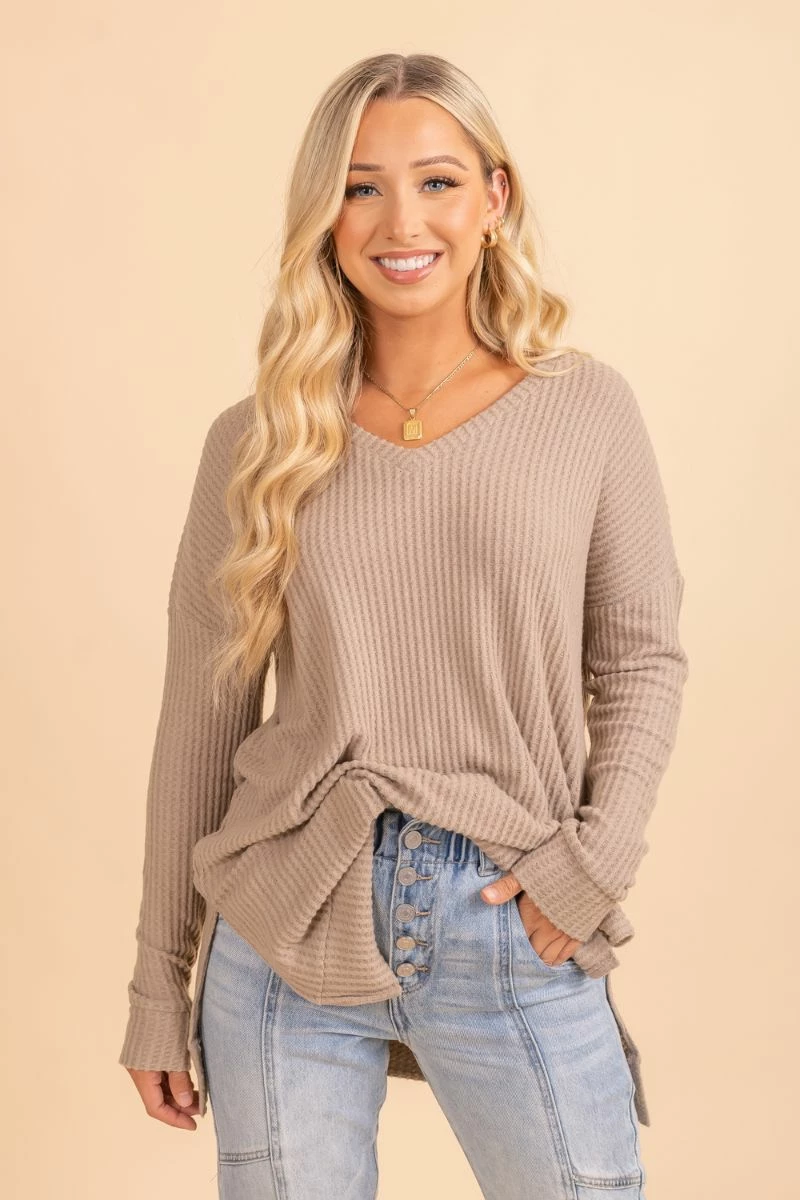 Zenana Spiced Cider V-Neck Waffle Top 1 Zenana Spiced Cider V-Neck Waffle Top