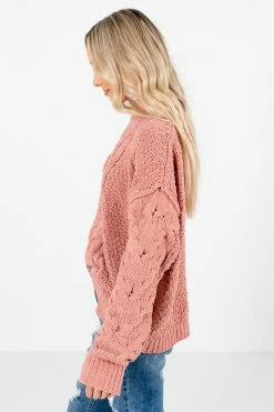 Bella Ella Boutique Admire Me Coral Cable Knit Sweater -Bella Ella Sales Admire Me Coral Cable Knit Sweater Side 5000x