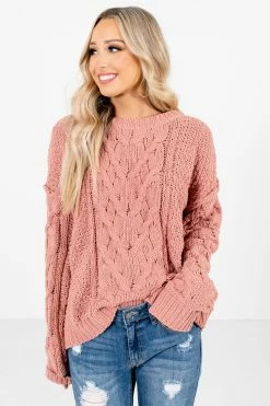 Bella Ella Boutique Admire Me Coral Cable Knit Sweater