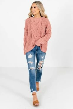 Bella Ella Boutique Admire Me Coral Cable Knit Sweater -Bella Ella Sales Admire Me Coral Sweater Full Front 5000x