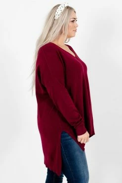 Bella Ella Boutique Anything Can Happen Burgundy Sweater -Bella Ella Sales Anything Can Happen Burgundy Sweater Side 5000x