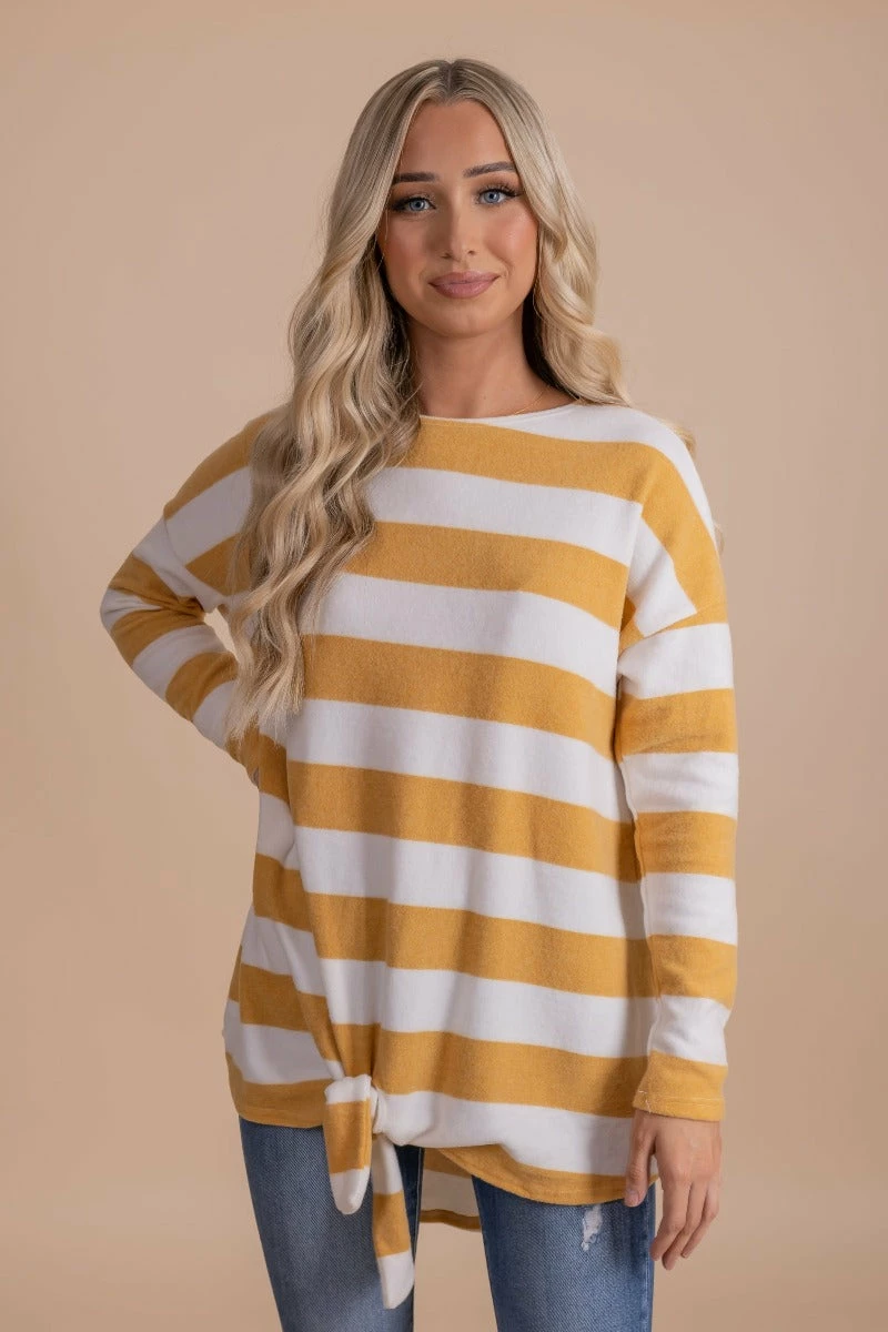 Bella Ella Boutique Oh So Sweet Mustard Striped Top 1 Bella Ella Boutique Oh So Sweet Mustard Striped Top
