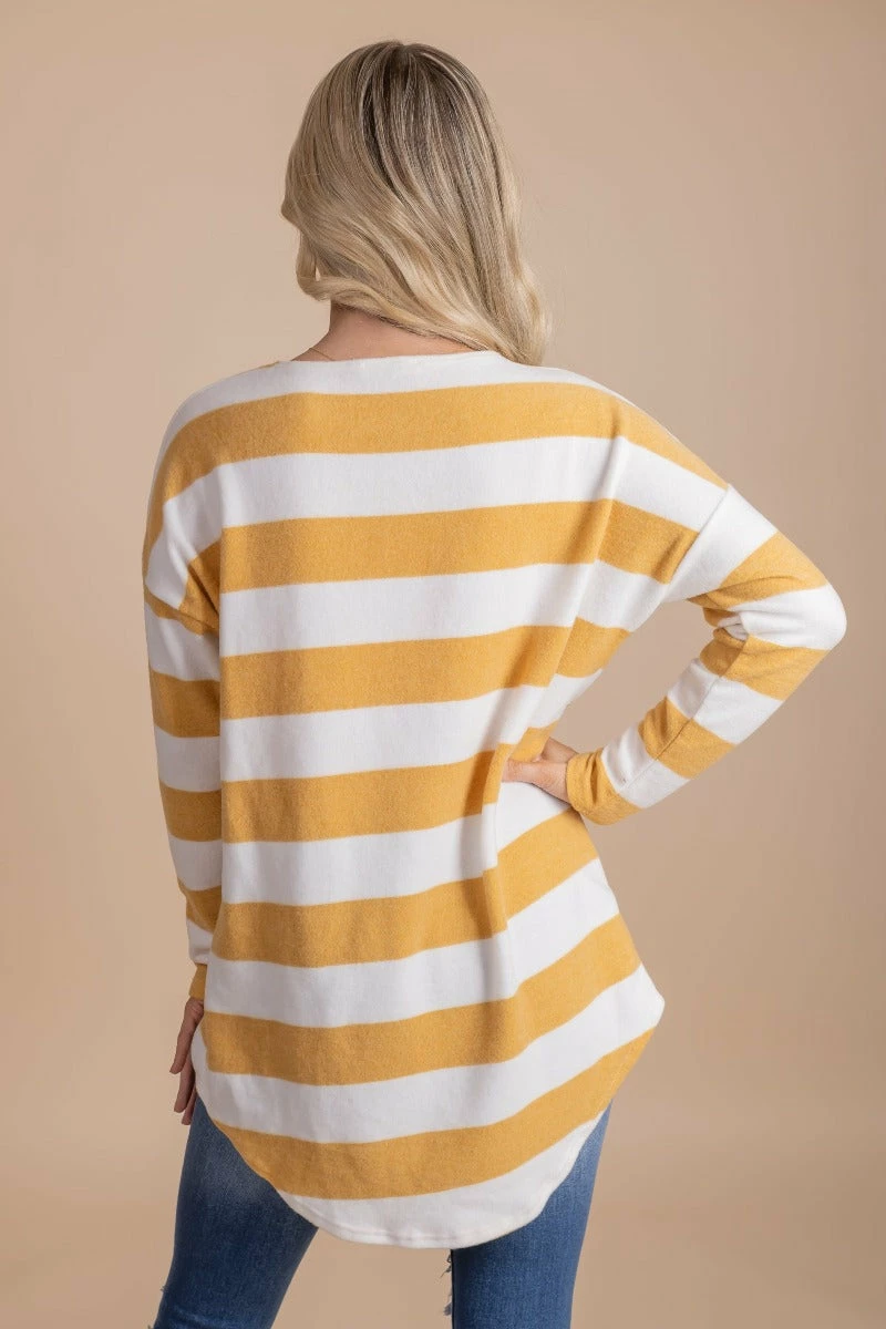 Bella Ella Boutique Oh So Sweet Mustard Striped Top 2 Bella Ella Boutique Oh So Sweet Mustard Striped Top - Image 2