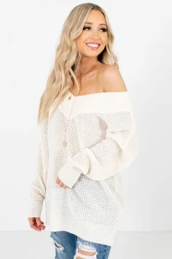 Zenana Back In Town Cream Knit Sweater -Bella Ella Sales Back in Town Cream Knit Sweater Side 5000x