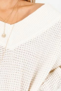 Zenana Back In Town Cream Knit Sweater -Bella Ella Sales Back in Town Cream Sweater Detail 5000x