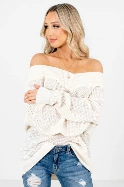 Zenana Back In Town Cream Knit Sweater -Bella Ella Sales Back in Town Cream Sweater Front3 5000x