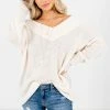 Zenana Back In Town Cream Knit Sweater
