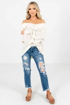 Zenana Back In Town Cream Knit Sweater -Bella Ella Sales Back in Town Cream Sweater Full Front2 5000x