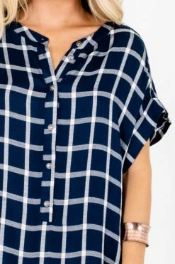 Bella Ella Boutique Back To School Navy Plaid Mini Dress -Bella Ella Sales Back to School Blue Plaid Mini Dress Detail 5000x