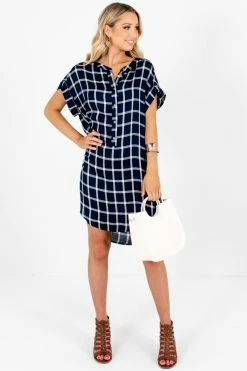 Bella Ella Boutique Back To School Navy Plaid Mini Dress -Bella Ella Sales Back to School Blue Plaid Mini Dress Full 1 5000x
