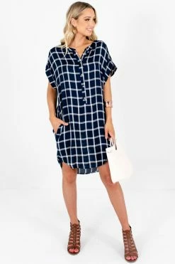 Bella Ella Boutique Back To School Navy Plaid Mini Dress -Bella Ella Sales Back to School Blue Plaid Mini Dress Full 2 5000x