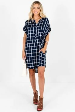Bella Ella Boutique Back To School Navy Plaid Mini Dress -Bella Ella Sales Back to School Blue Plaid Mini Dress Full 5000x