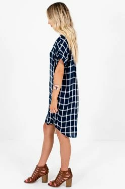 Bella Ella Boutique Back To School Navy Plaid Mini Dress -Bella Ella Sales Back to School Blue Plaid Mini Dress Side 5000x