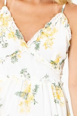 Blu Pepper Be Happier Cream Floral Midi Dress -Bella Ella Sales Be Happier White Dress Detail 5000x