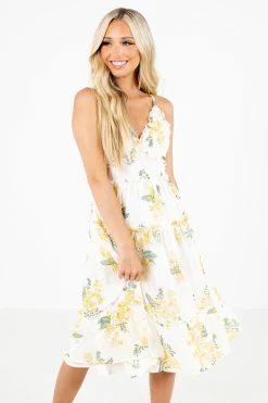 Blu Pepper Be Happier Cream Floral Midi Dress -Bella Ella Sales Be Happier White Dress Front2 5000x