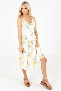 Blu Pepper Be Happier Cream Floral Midi Dress -Bella Ella Sales Be Happier White Dress Full Front3 5000x