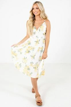 Blu Pepper Be Happier Cream Floral Midi Dress -Bella Ella Sales Be Happier White Dress Full Front 5000x