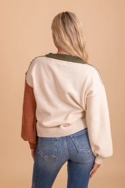 Bibi Be Anything Color Block Sweater -Bella Ella Sales BeAnythingColorBlockSweater BackGreen 5000x