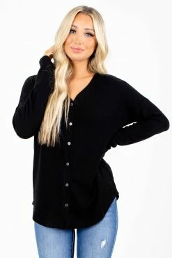 Active Basics Beautiful Girl Button-Up Top -Bella Ella Sales Beautiful Girl Black Top Front 5000x