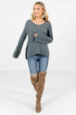 Bella Ella Boutique Believe In Yourself Green Sweater -Bella Ella Sales Believe in Yourself Green Sweater Full Front 5000x