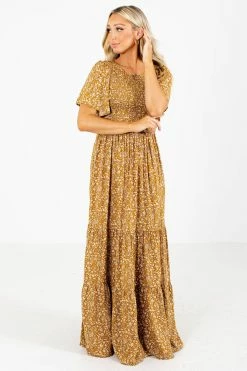 In Loom Bloom With Grace Mustard Floral Maxi Dress -Bella Ella Sales Bloom With Grace Mustard Dress Front 5000x