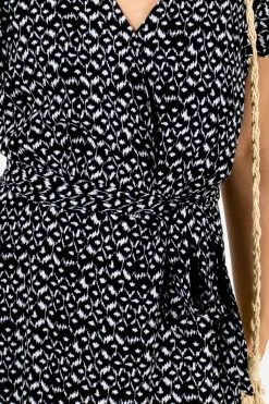 Bella Ella Boutique Bold Type Patterned Mini Dress -Bella Ella Sales Bold Type Black Dress Detail 5000x