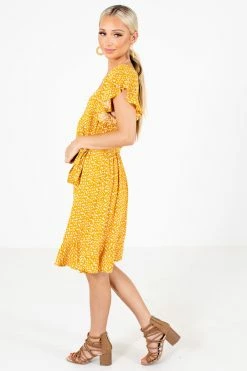Bella Ella Boutique Bold Type Patterned Mini Dress -Bella Ella Sales Bold Type Yellow Dress Side 5000x