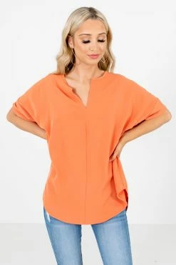 Zenana Born For This Short Sleeve Blouse -Bella Ella Sales BornforThisOrangeBlouseFront 5000x