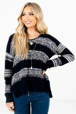 Bella Ella Boutique Brave The Storm Navy Striped Sweater