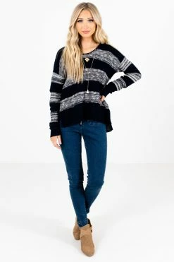Bella Ella Boutique Brave The Storm Navy Striped Sweater -Bella Ella Sales Brave the Storm Navy Sweater Full Front 5000x