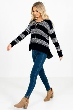 Bella Ella Boutique Brave The Storm Navy Striped Sweater -Bella Ella Sales Brave the Storm Navy Sweater Full Side 5000x