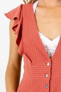 Bella Ella Boutique Break The Rules Orange Striped Midi Dress -Bella Ella Sales Break the Rules Orange Dress Detail 5000x