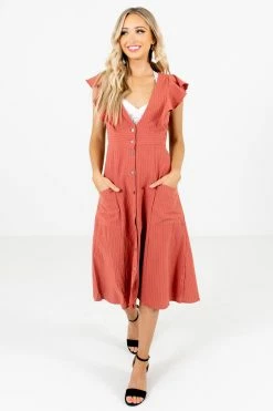 Bella Ella Boutique Break The Rules Orange Striped Midi Dress -Bella Ella Sales Break the Rules Orange Dress Front2 5000x