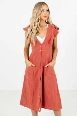 Bella Ella Boutique Break The Rules Orange Striped Midi Dress