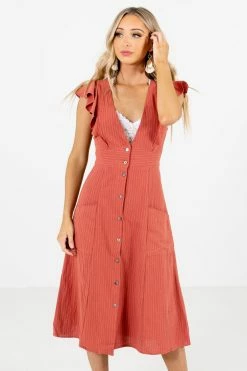 Bella Ella Boutique Break The Rules Orange Striped Midi Dress -Bella Ella Sales Break the Rules Orange Dress Front 5000x