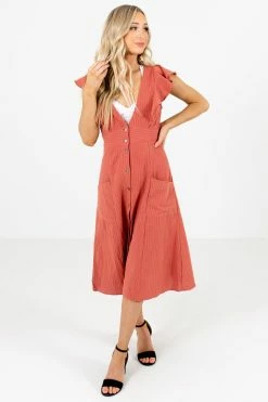 Bella Ella Boutique Break The Rules Orange Striped Midi Dress -Bella Ella Sales Break the Rules Orange Dress Full Front 5000x