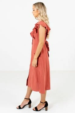 Bella Ella Boutique Break The Rules Orange Striped Midi Dress -Bella Ella Sales Break the Rules Orange Dress Side 5000x