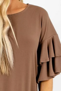 Zenana Build Your Dream Ruffle Top -Bella Ella Sales Build Your Dream Brown Top Detail 5000x