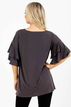 Zenana Build Your Dream Ruffle Top -Bella Ella Sales Build Your Dream Gray Top Back 5000x