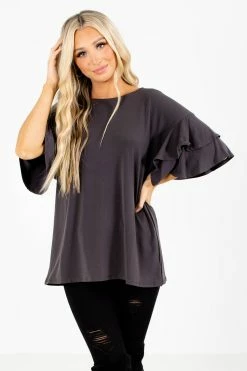 Zenana Build Your Dream Ruffle Top -Bella Ella Sales Build Your Dream Gray Top Front 5000x