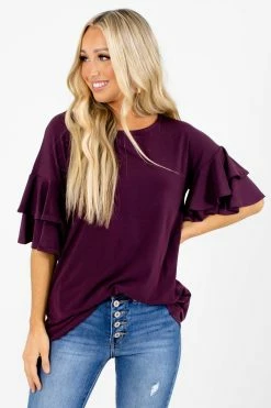 Zenana Build Your Dream Ruffle Top -Bella Ella Sales Build Your Dream Purple Top Front 5000x