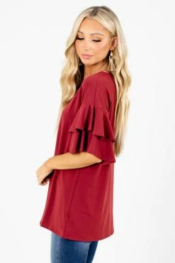 Zenana Build Your Dream Ruffle Top -Bella Ella Sales Build Your Dream Red top Side 5000x
