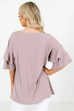 Zenana Build Your Dream Ruffle Top -Bella Ella Sales BuildYourDreamTopBrownBack 5000x