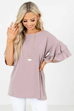 Zenana Build Your Dream Ruffle Top -Bella Ella Sales BuildYourDreamTopBrownFront 5000x