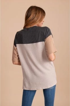 Tres Bien Casual Friday Ribbed Color Block Top -Bella Ella Sales CasualFridayRibbedColorBlockTopcharcoalback 5000x